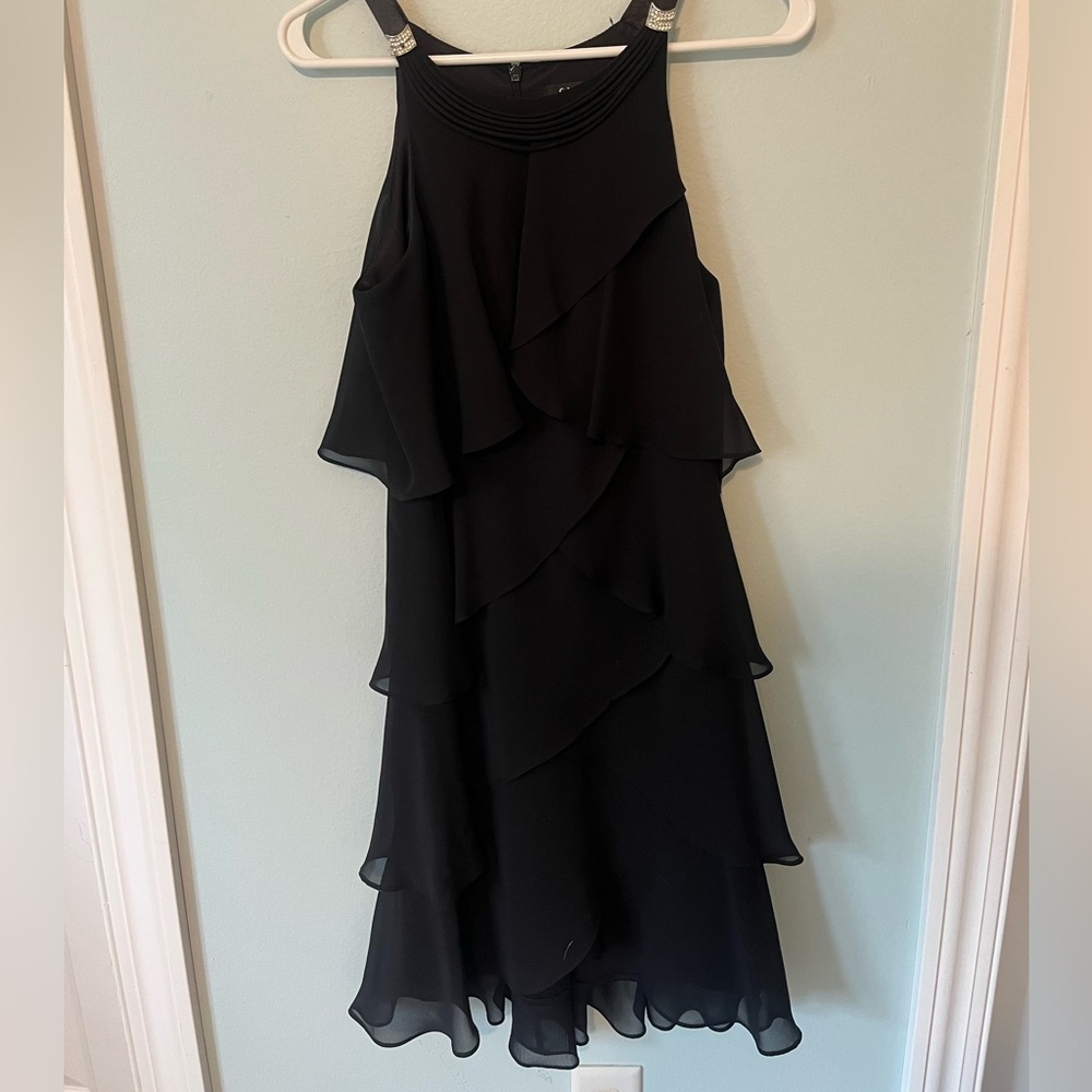 SL Fashions Black Tiered Ruffled Dress, Size 6